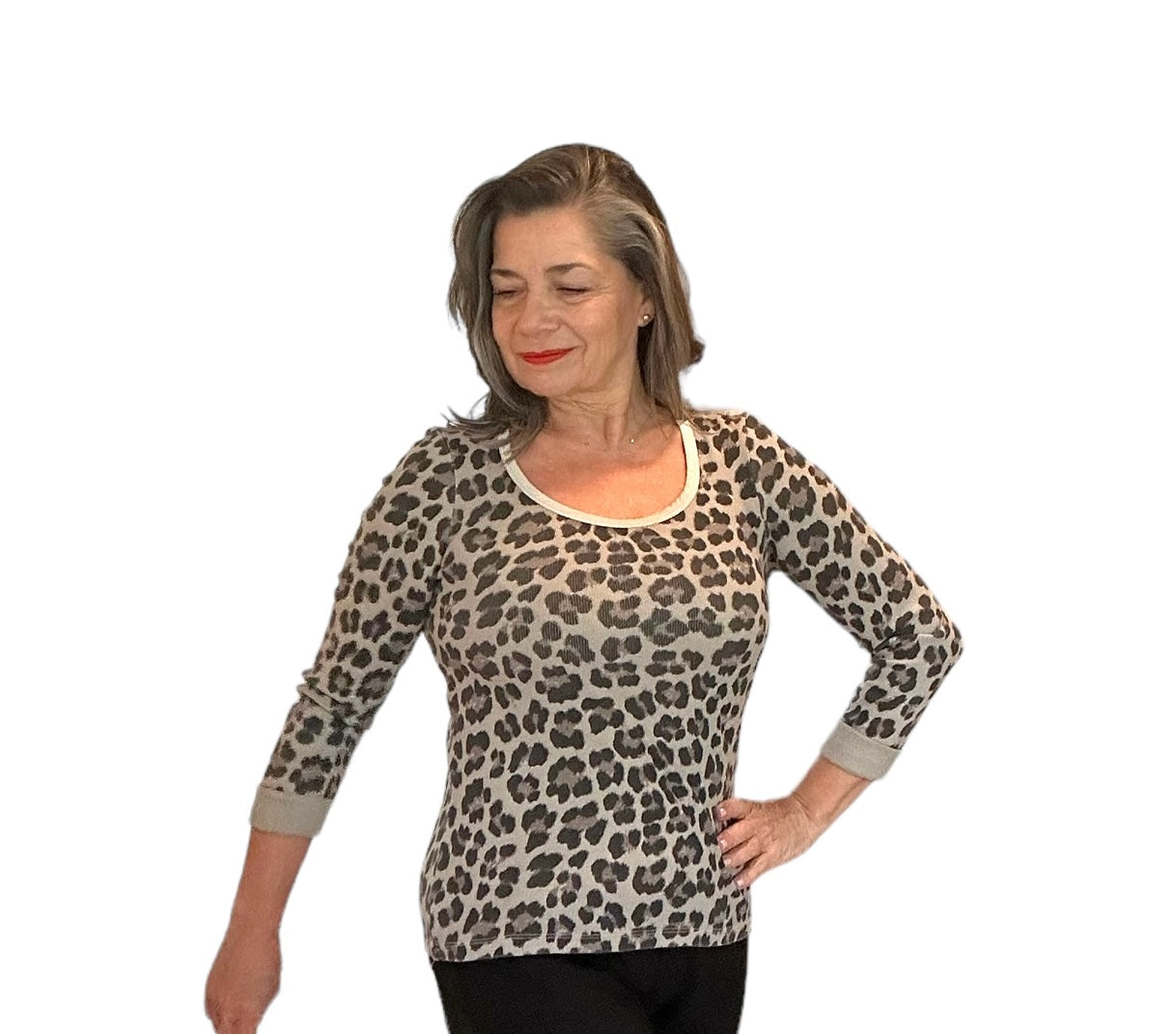 Taupe leopard print rib top