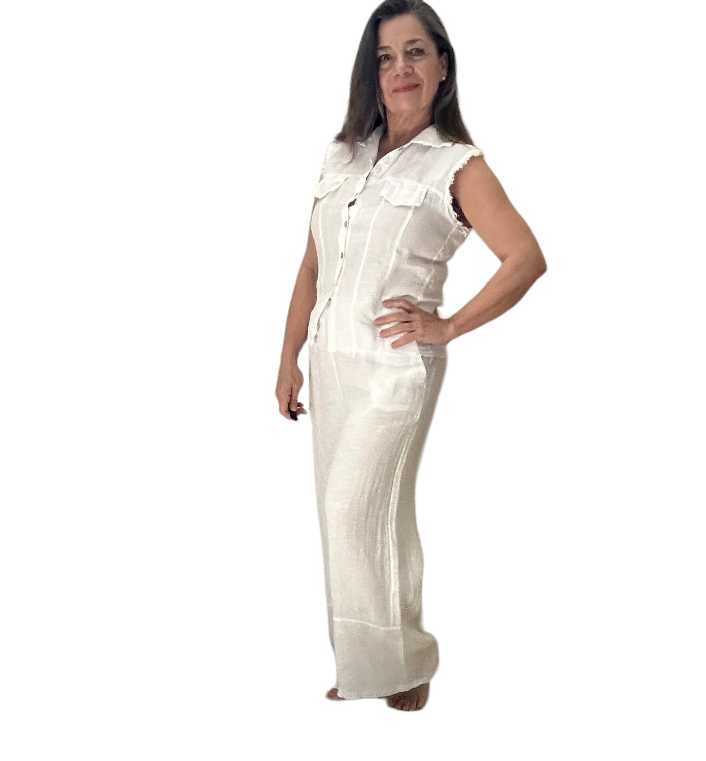 Antonia white linen waistcoat style top