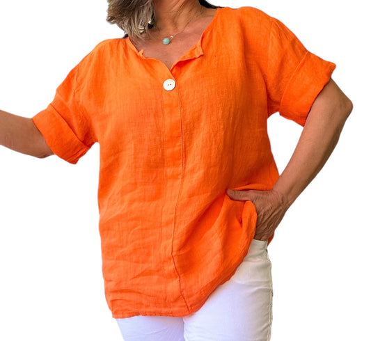 Airy Orange Linen Top