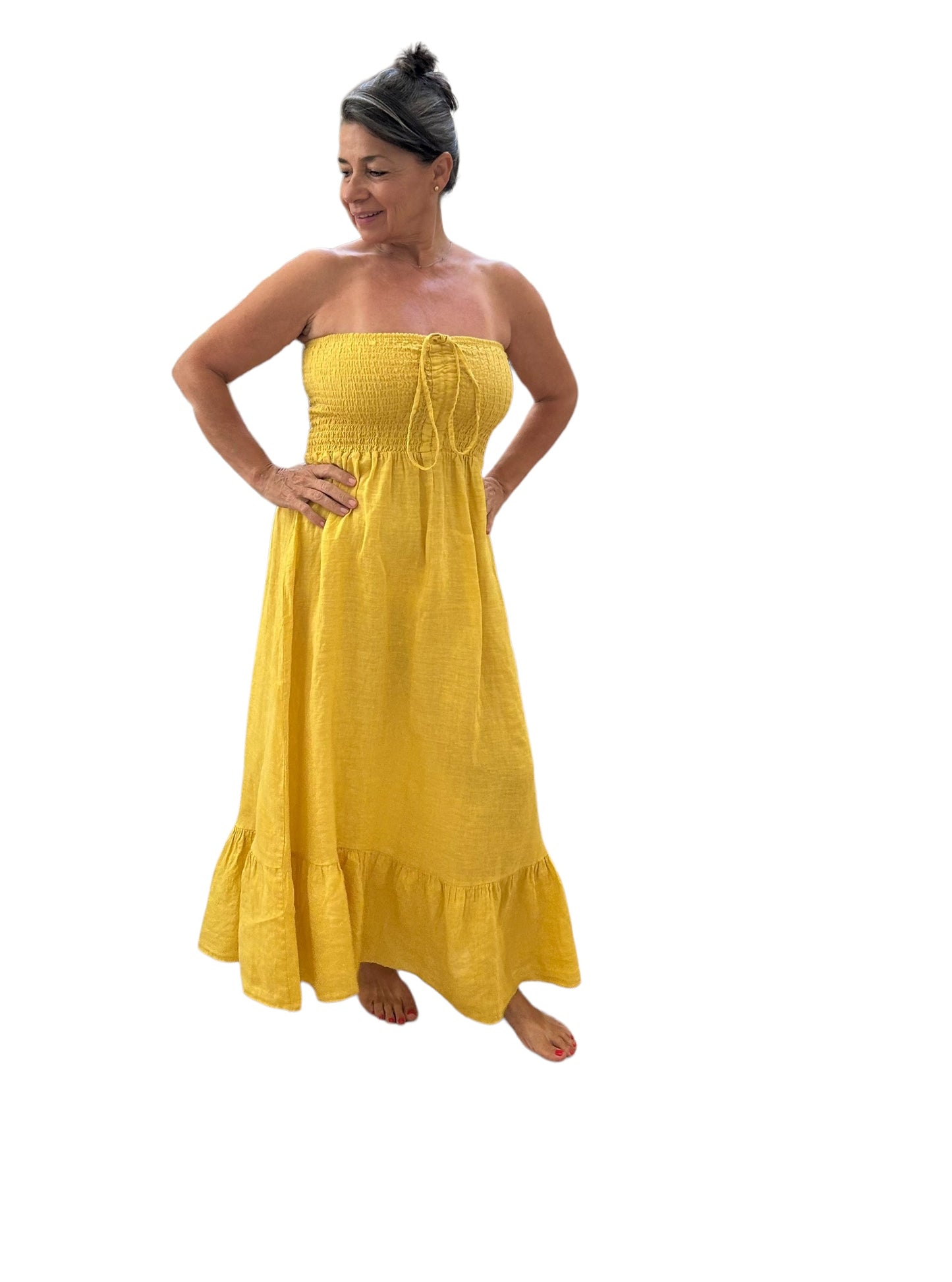 Angela yellow maxi linen dress