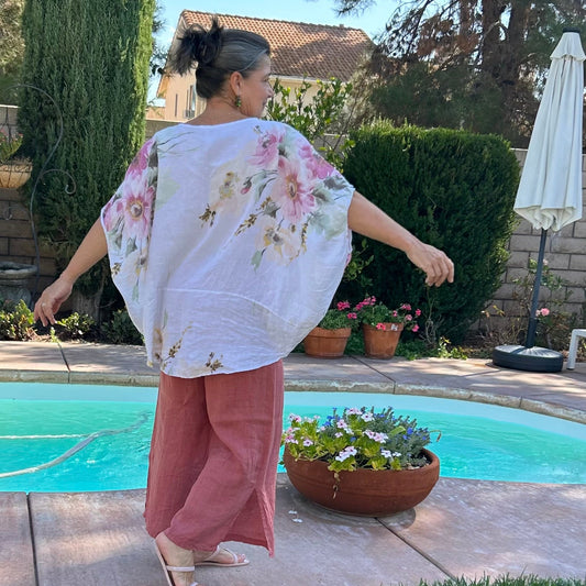 Floral Lagenlook Linen Top