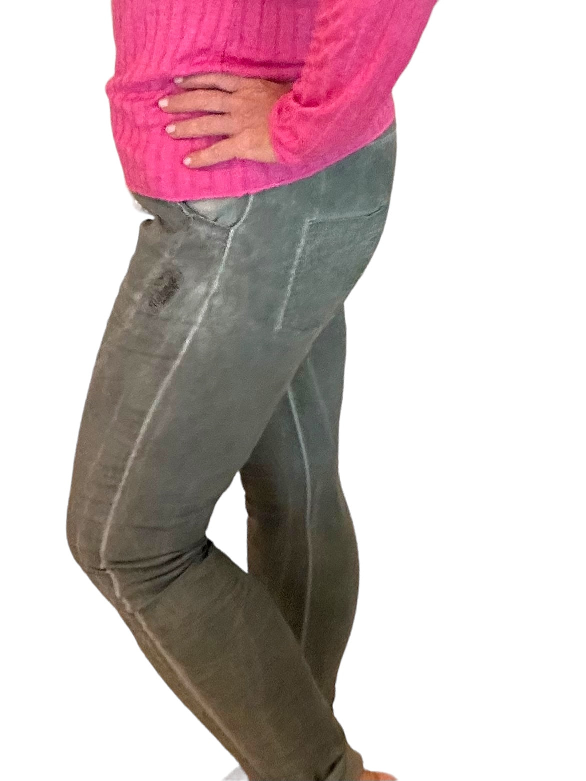 Olive green mineral washed Italian magic pants