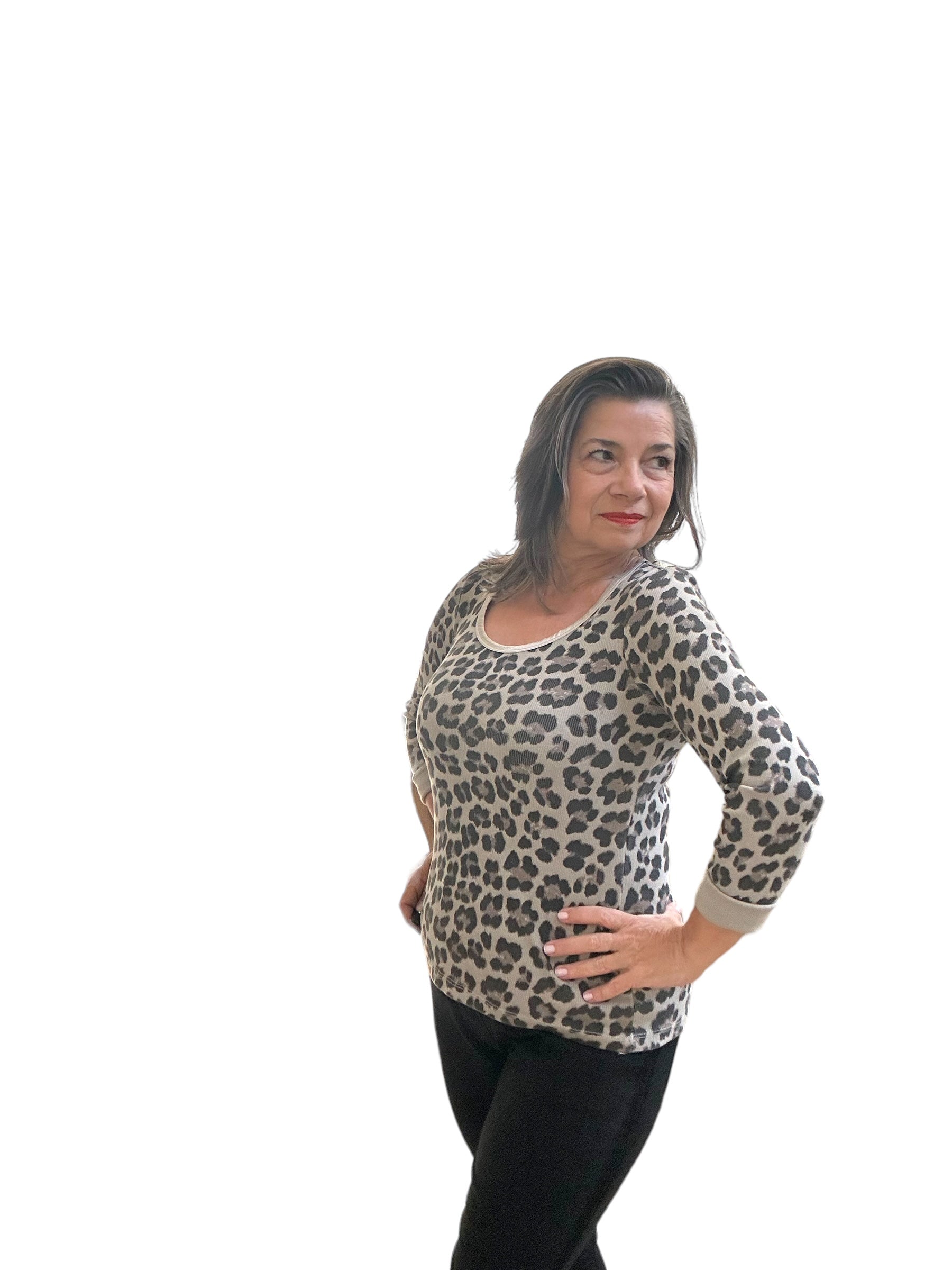 Taupe leopard print rib top