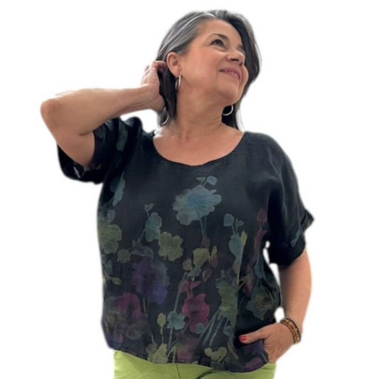Black Flora Linen Top *BEST SELLER*