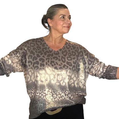Lightweight shimmering animal print sweater