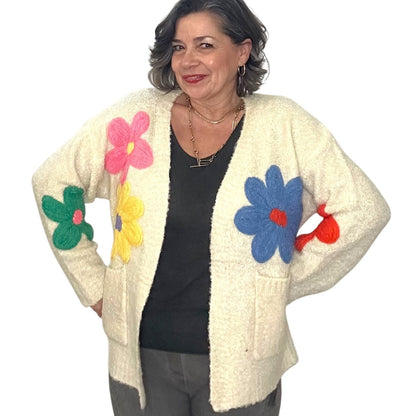 Floral Applique Open Cardigan Floral Applique Open Cardigan