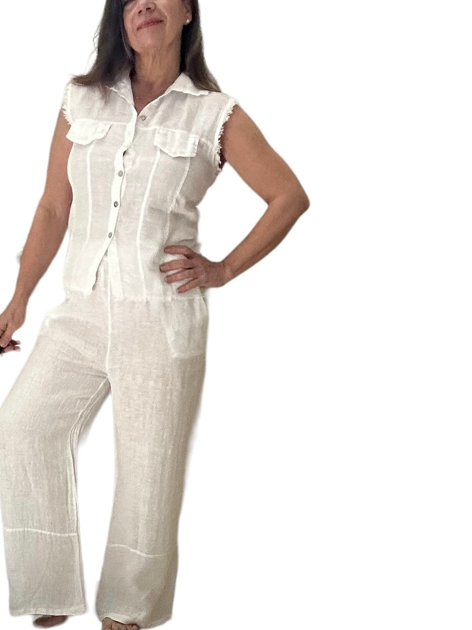 Antonia white linen waistcoat style top