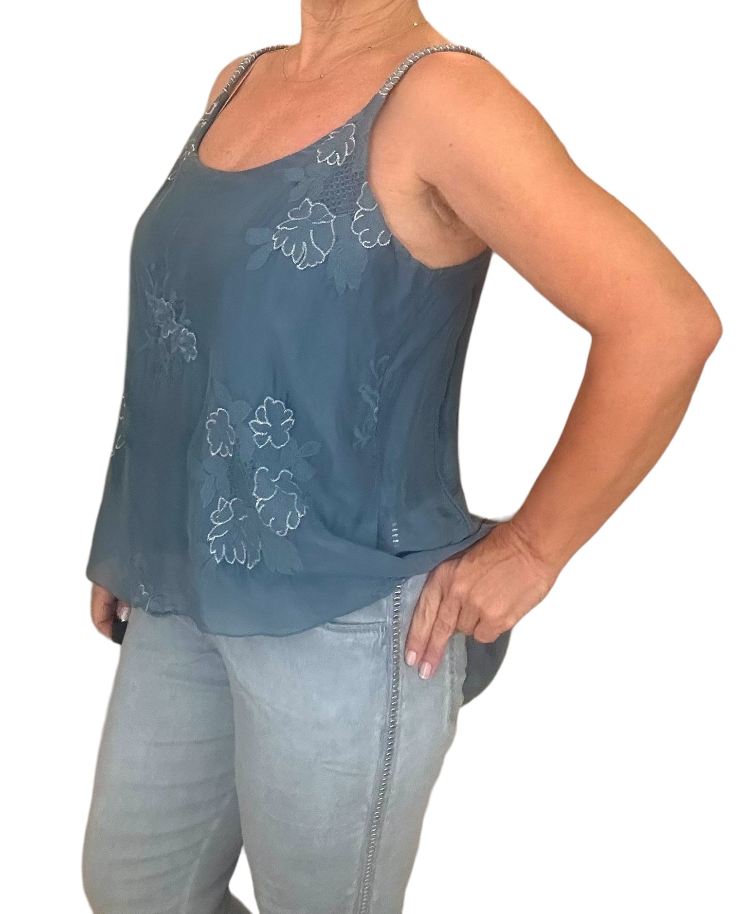 Melania embroidered silk tank top