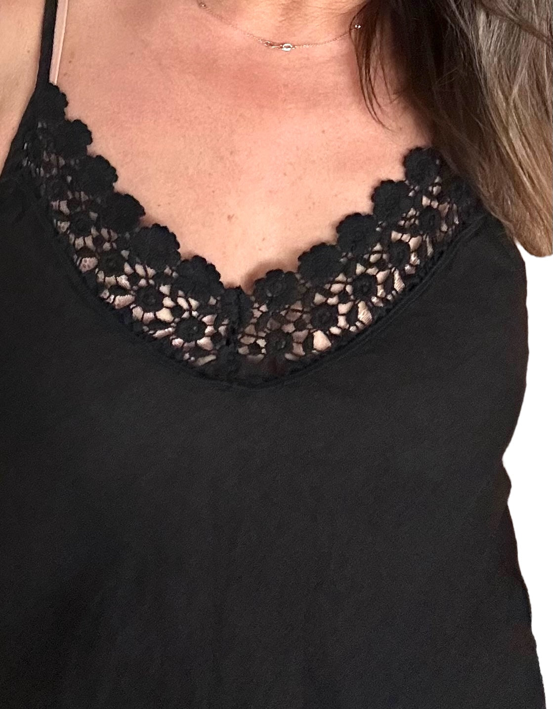 Delicate black lace linen tank top