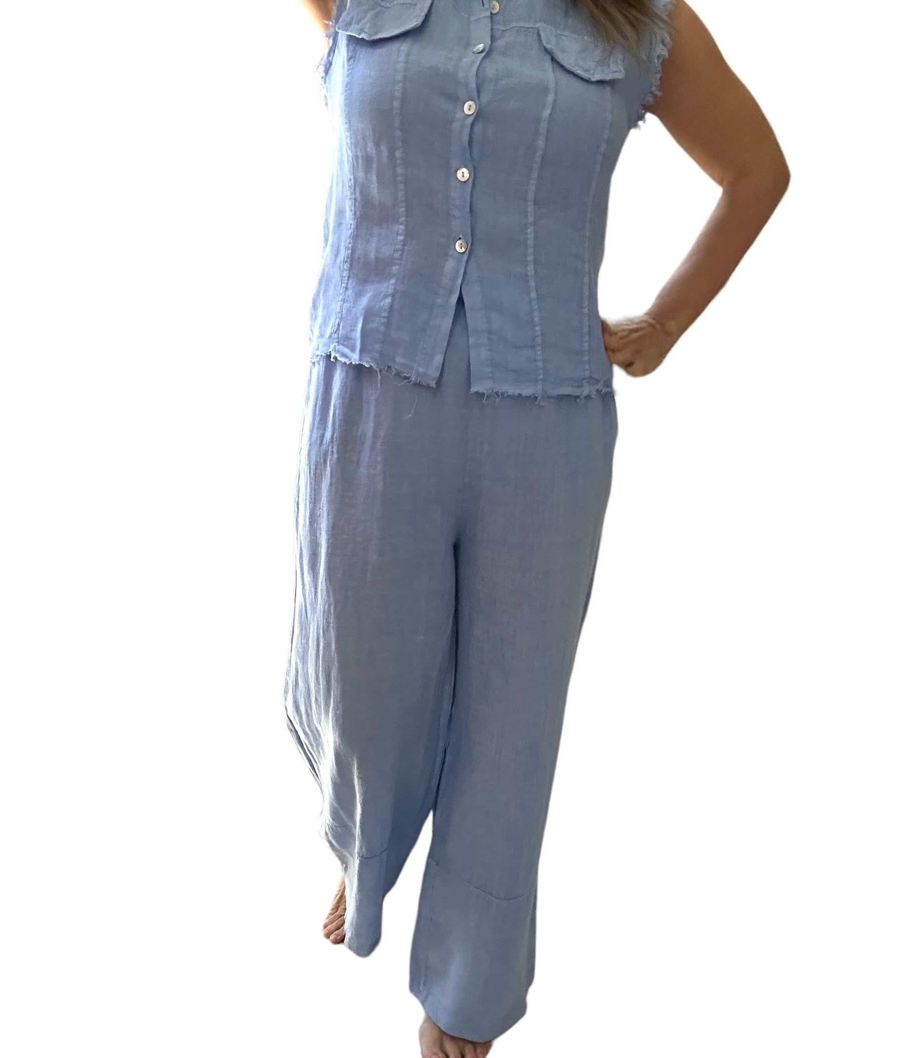 Antonia light blue flowy wide leg linen pants