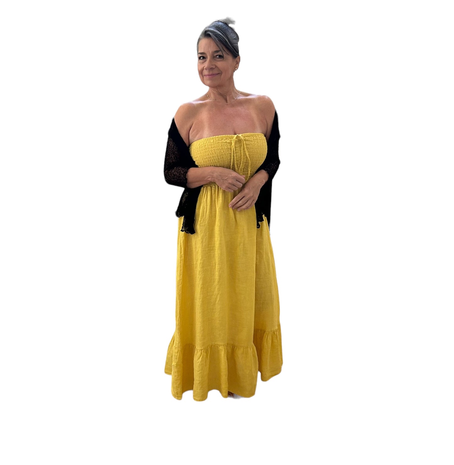 Angela yellow maxi linen dress