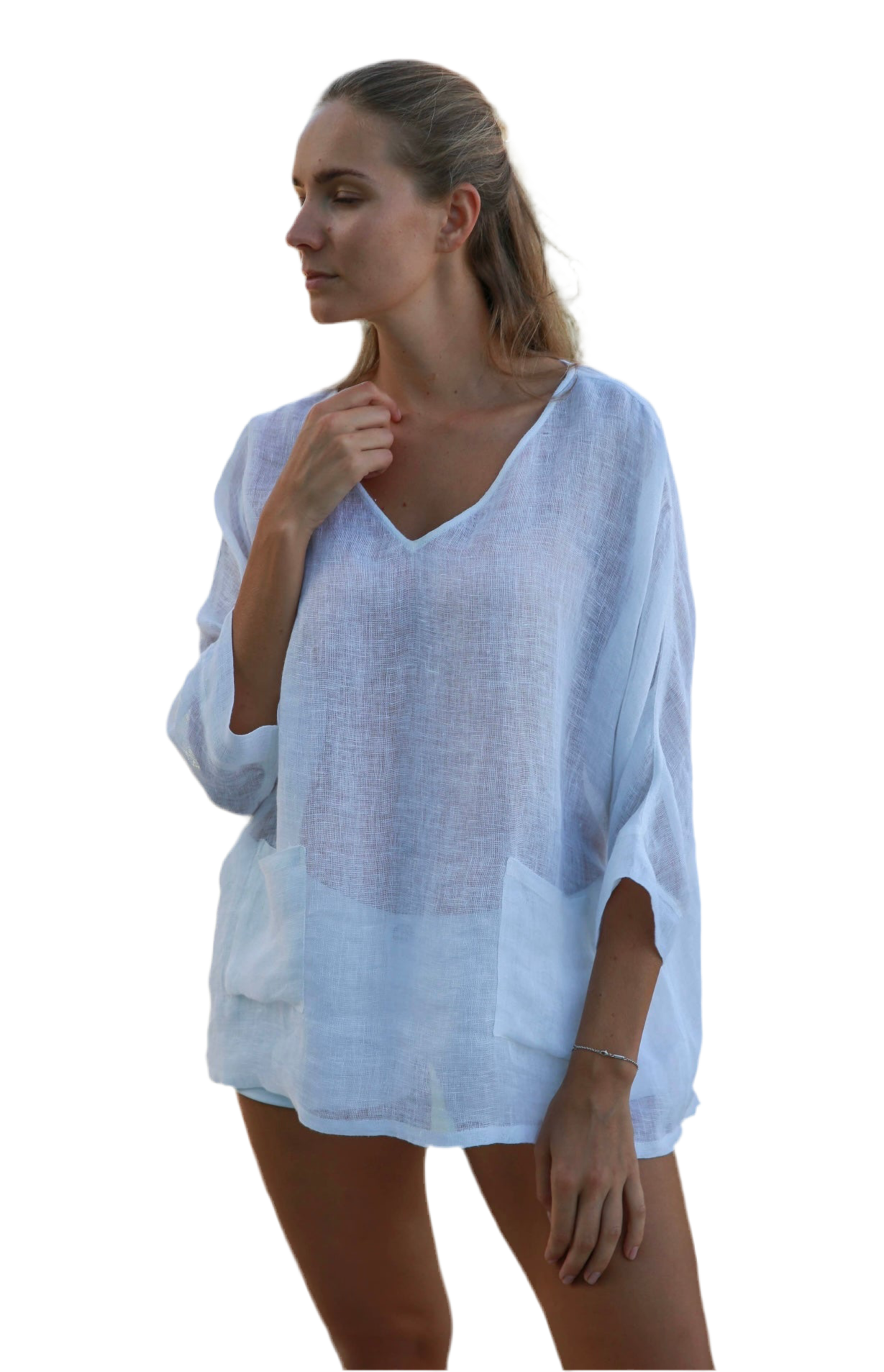 Sheer (gauze) linen V top
