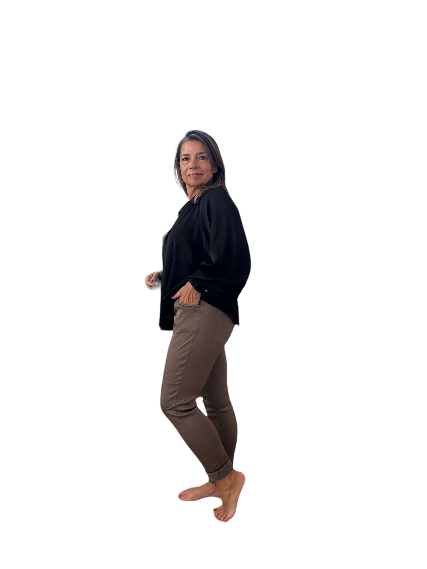 Emilia silky satin collared V - neck blouse