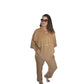 Camel Lace Hem Linen Drawstring Pants