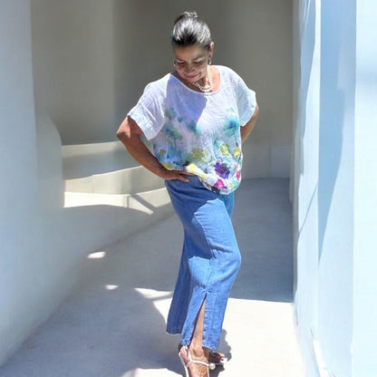 Flo linen capri pants with a side slit *BEST SELLER*