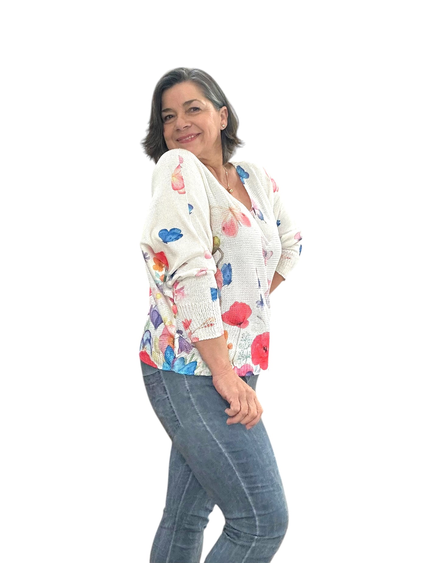 Spring blooms & butterflies lightweight knit top