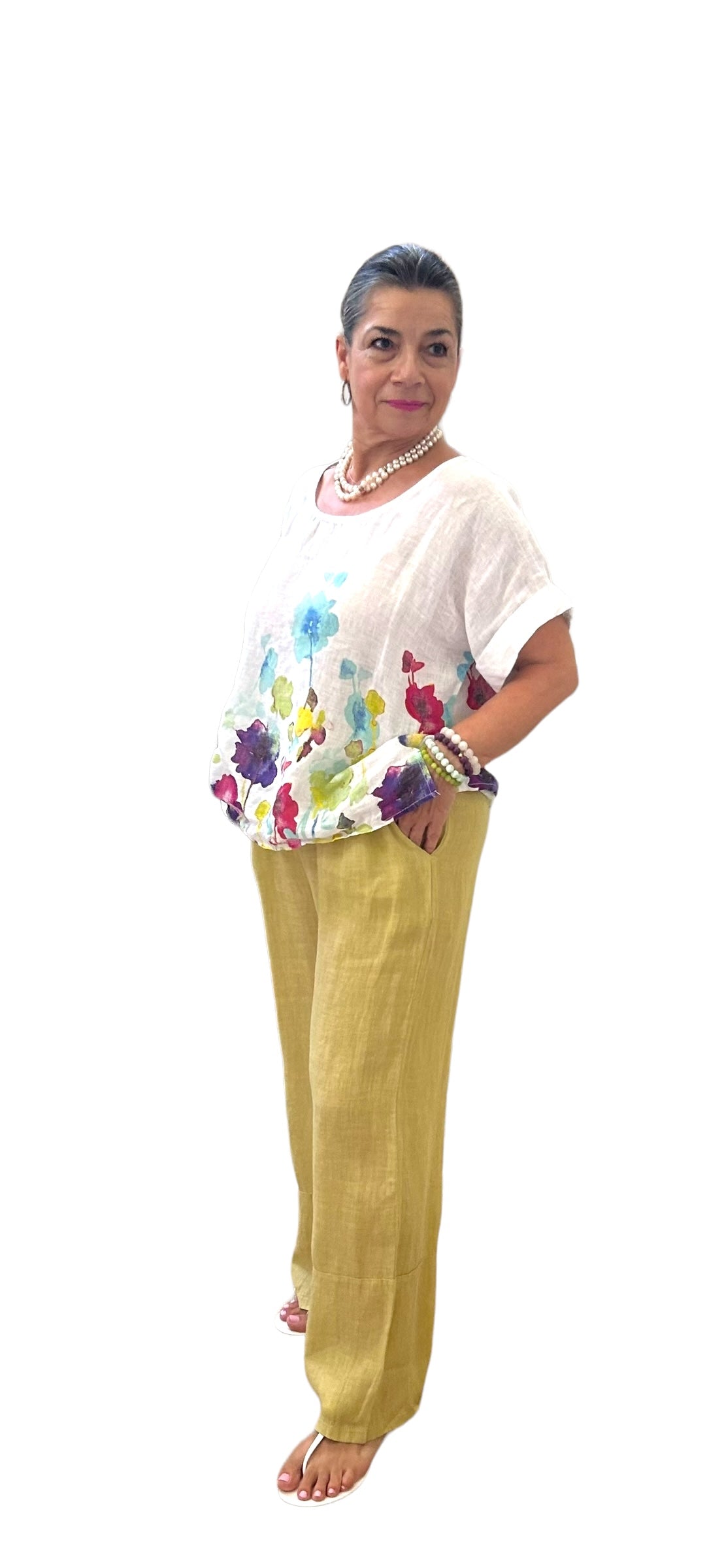 Antonia light pear flowy wide leg linen pants