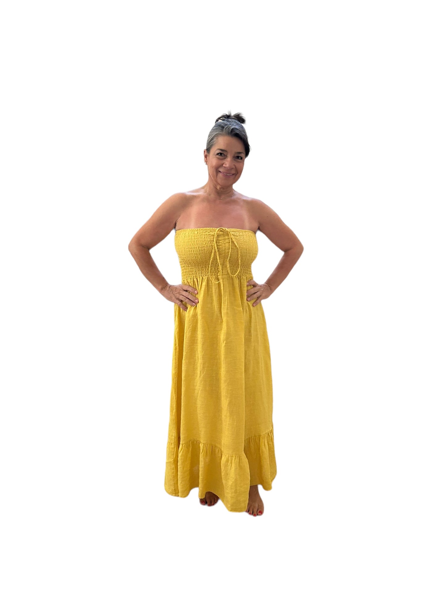 Angela yellow maxi linen dress