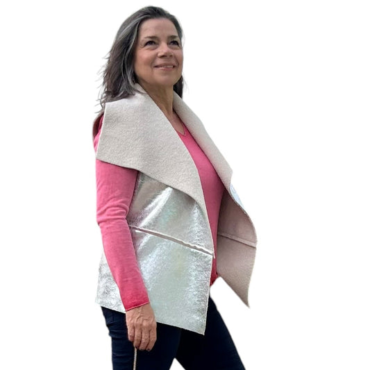 Metallic silver sleeveless Sherpa jacket