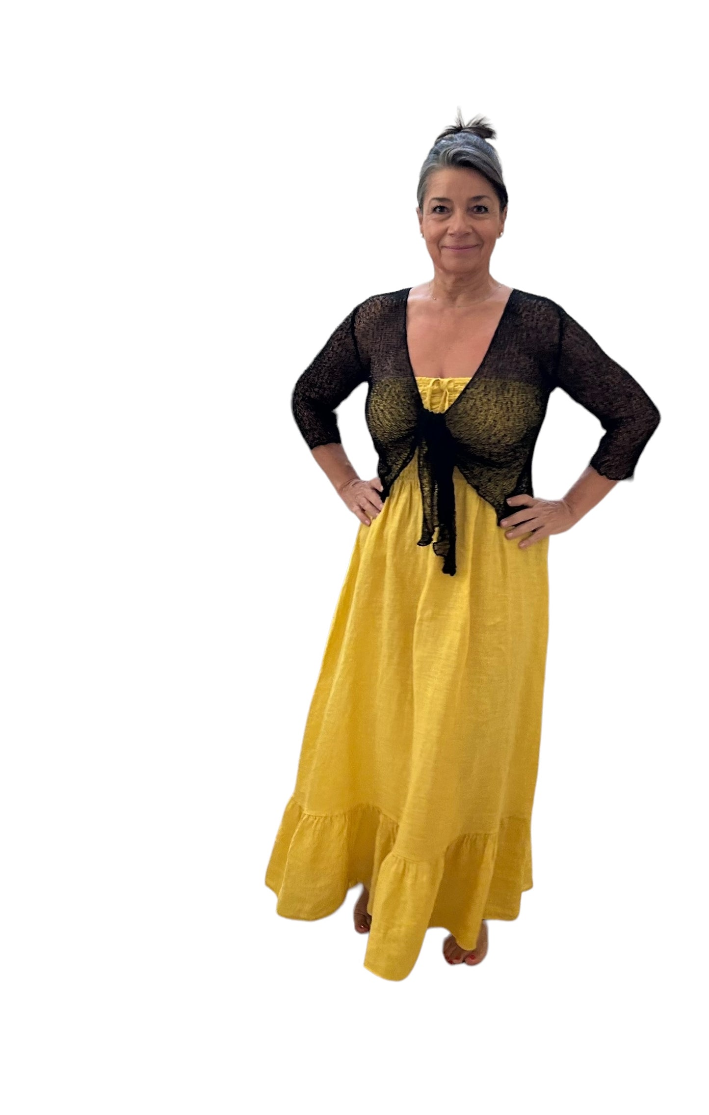 Angela yellow maxi linen dress