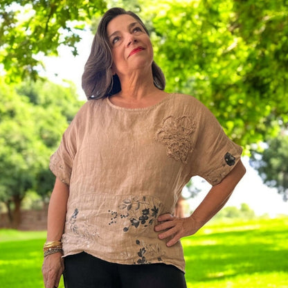 Floral Camel Linen Top