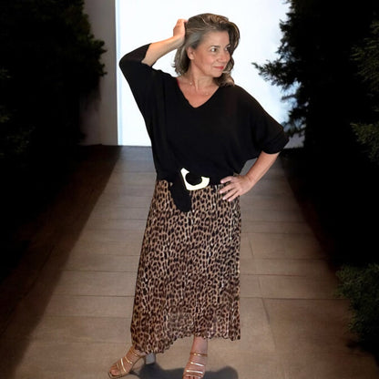 Pleated animal print skirt