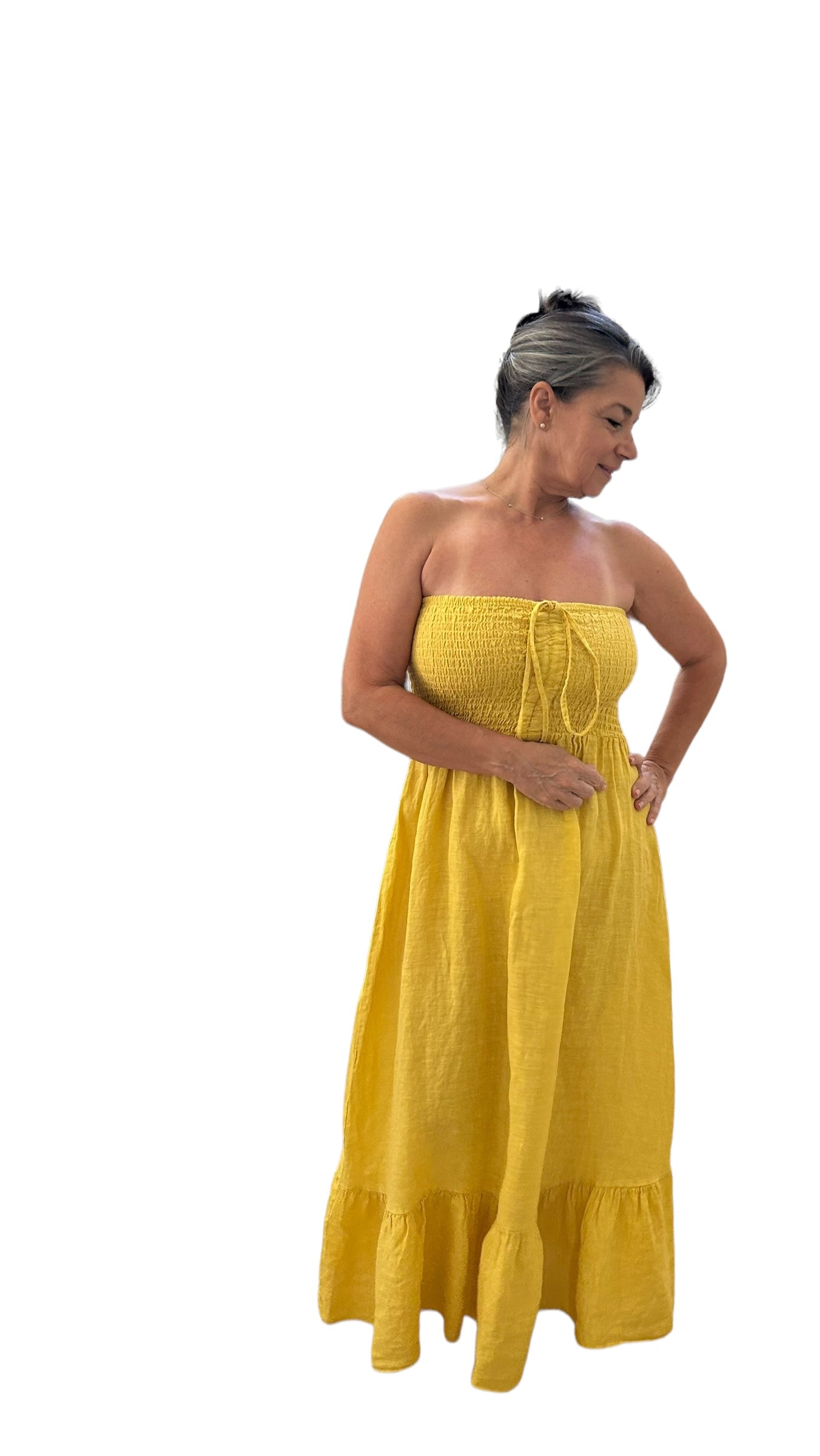 Angela yellow maxi linen dress