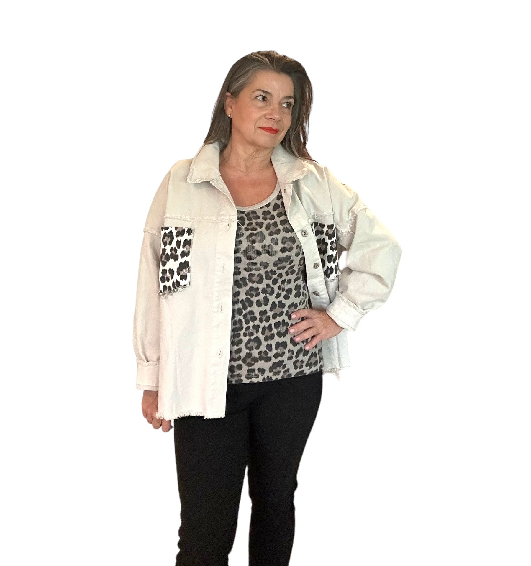 Taupe leopard print rib top