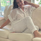 Bianco argento studded Italian magic pants