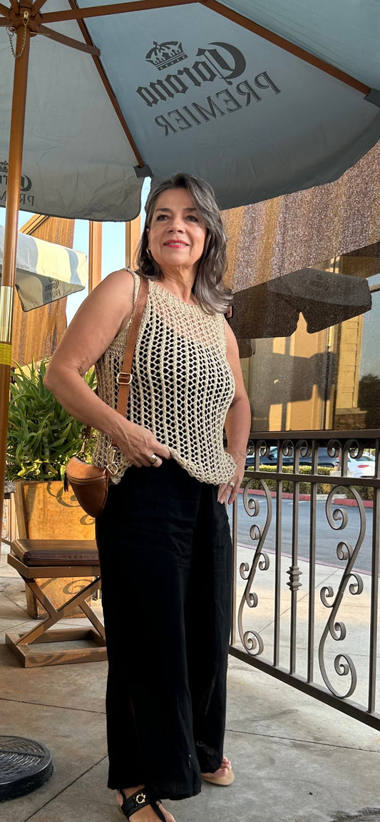 Metallic gold crochet tank top Metallic Gold Crochet Tank Top - Glamorous & Chic