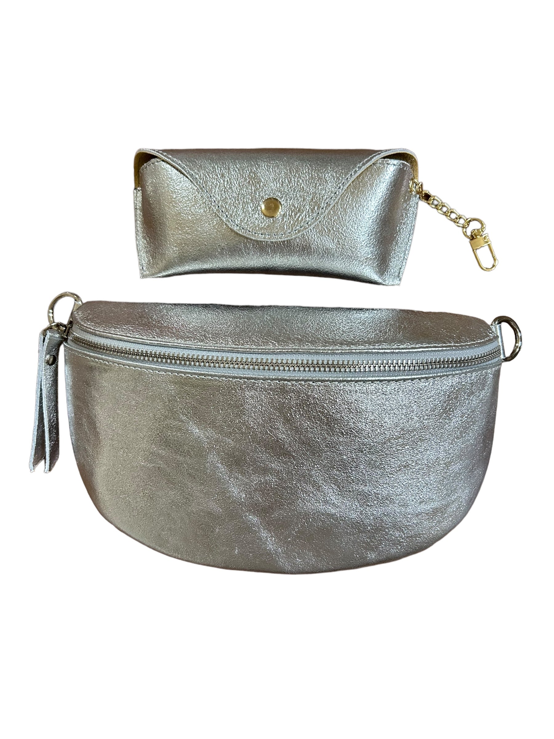Metallic silver grande Georgia leather crossbody bag