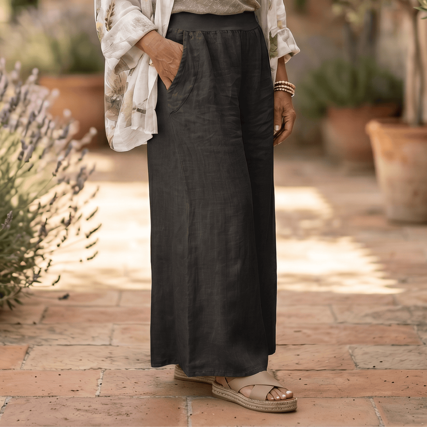 Amalfi Wide Leg Linen Pants Women's Wide Leg Italian Linen Pants Lightweight Summer One Size