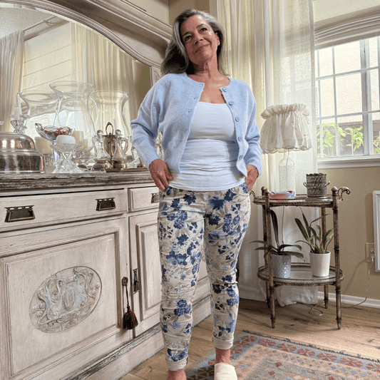 Floral Fusion Italian Magic Pants Women's Floral Italian Stretch Pants Wide Leg One Size 4-12