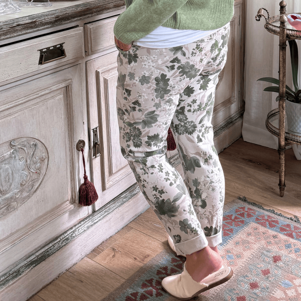 Floral Fusion Italian Magic Pants Women's Floral Italian Stretch Pants Wide Leg One Size 4-12