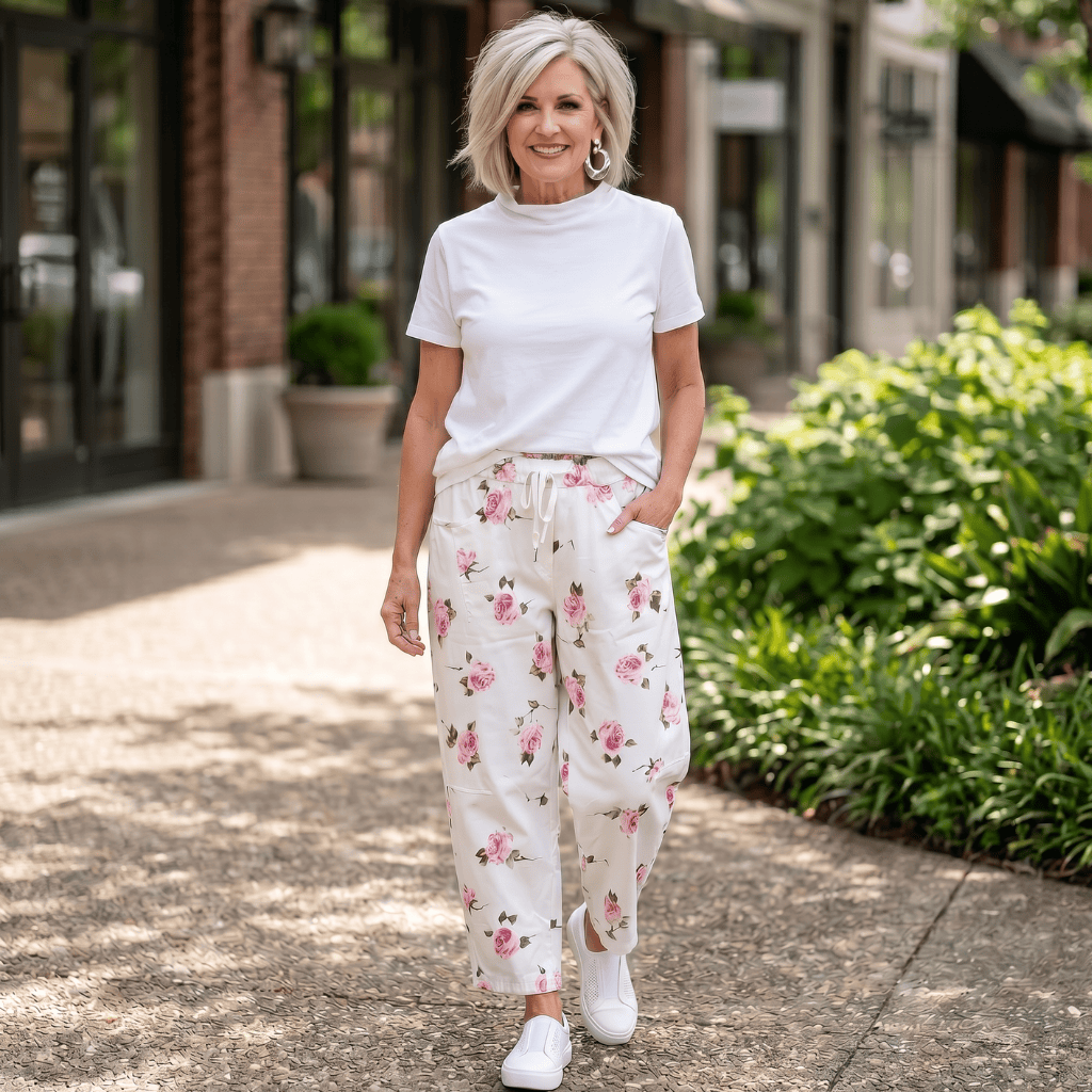 La Vie En Rose - Wide Leg Italian Magic Pants Women's Wide Leg Italian Stretch Pants Rose Print One Size