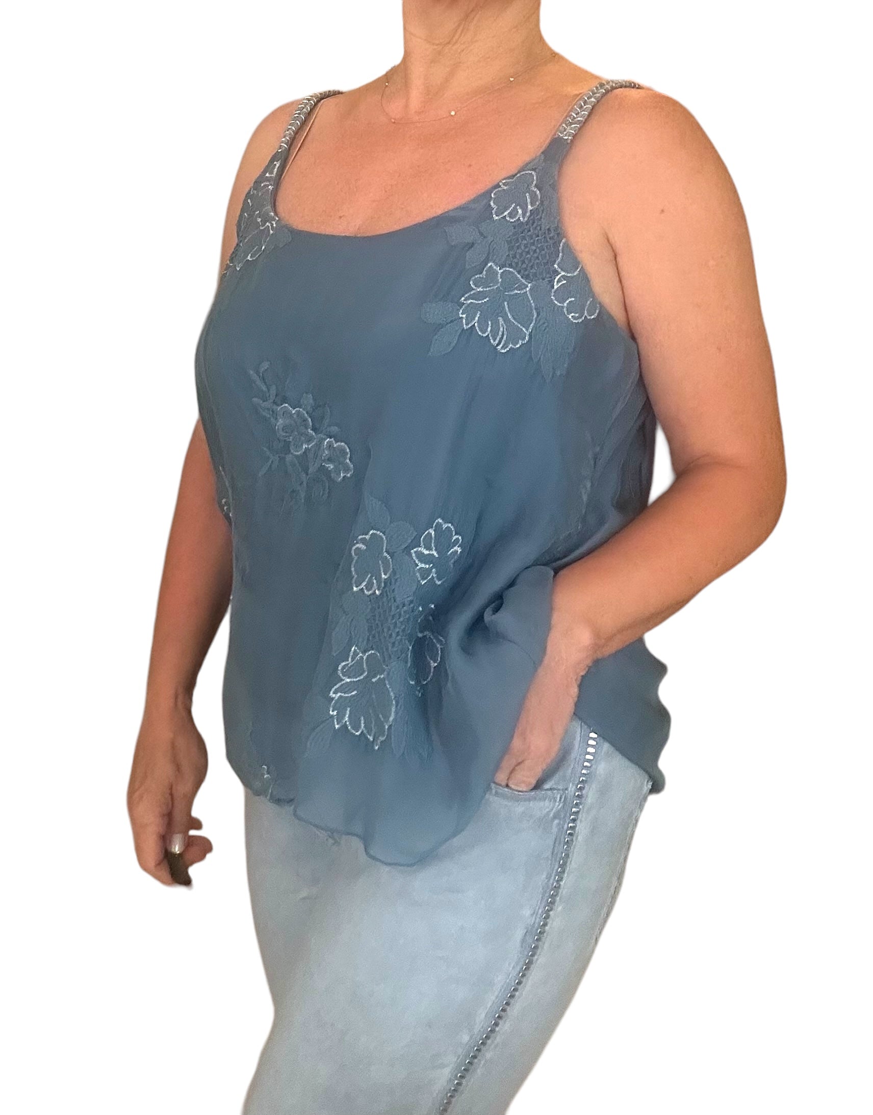 Melania embroidered silk tank top