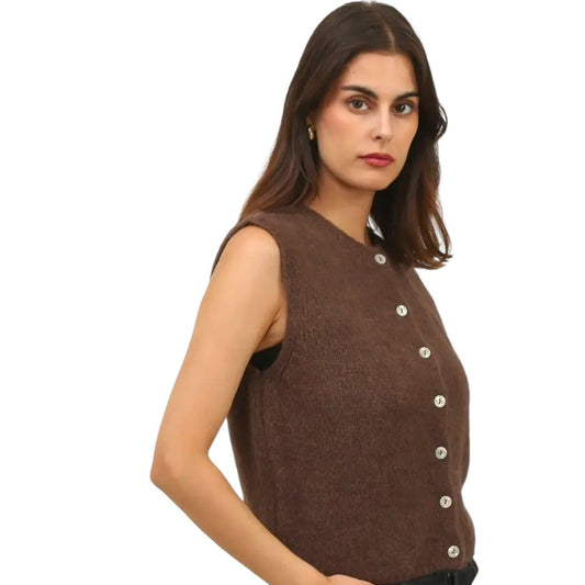 Soft Rich Chocolate Baby Alpaca Sleeveless Sweater Top
