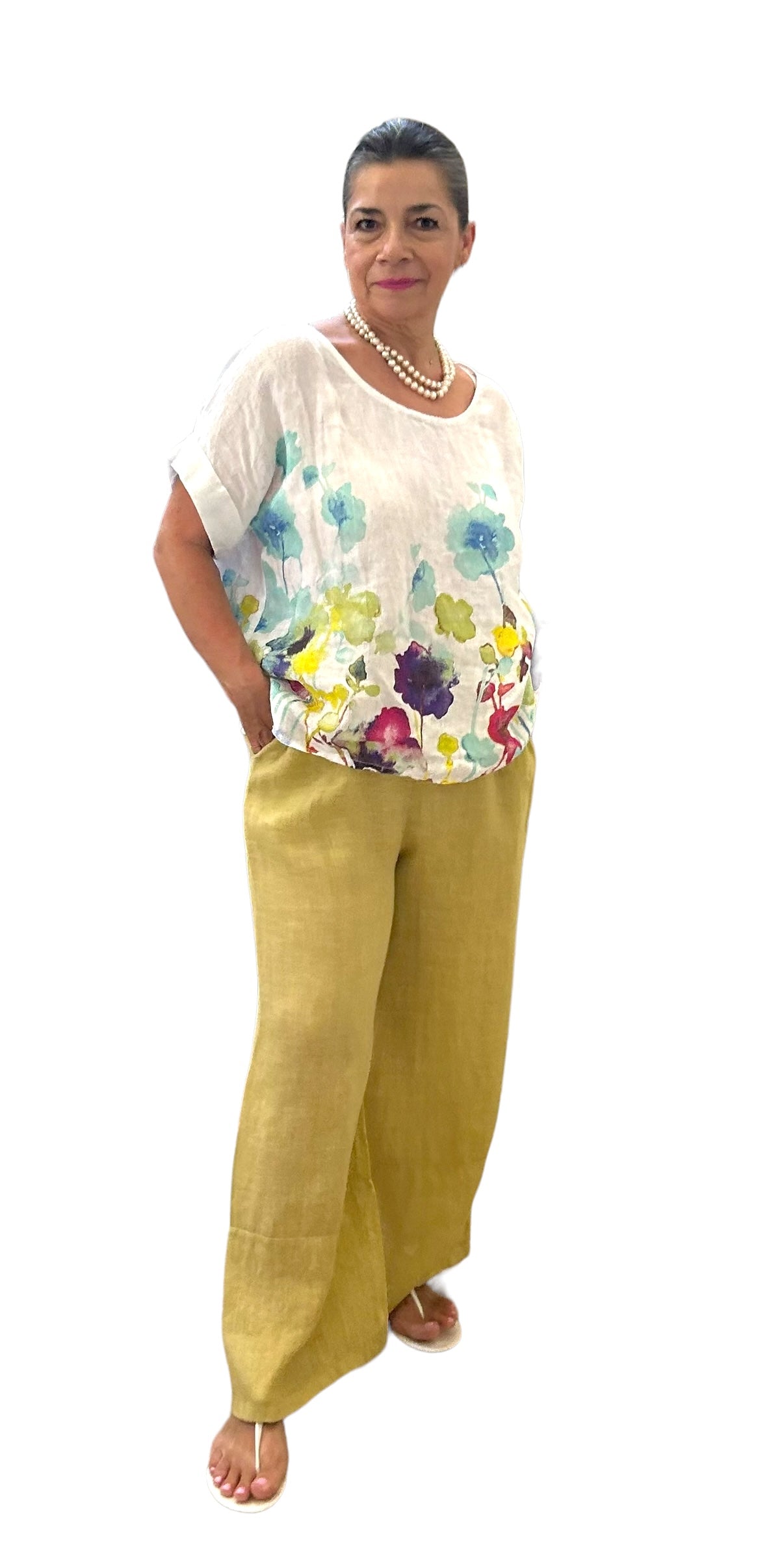 Antonia light pear flowy wide leg linen pants