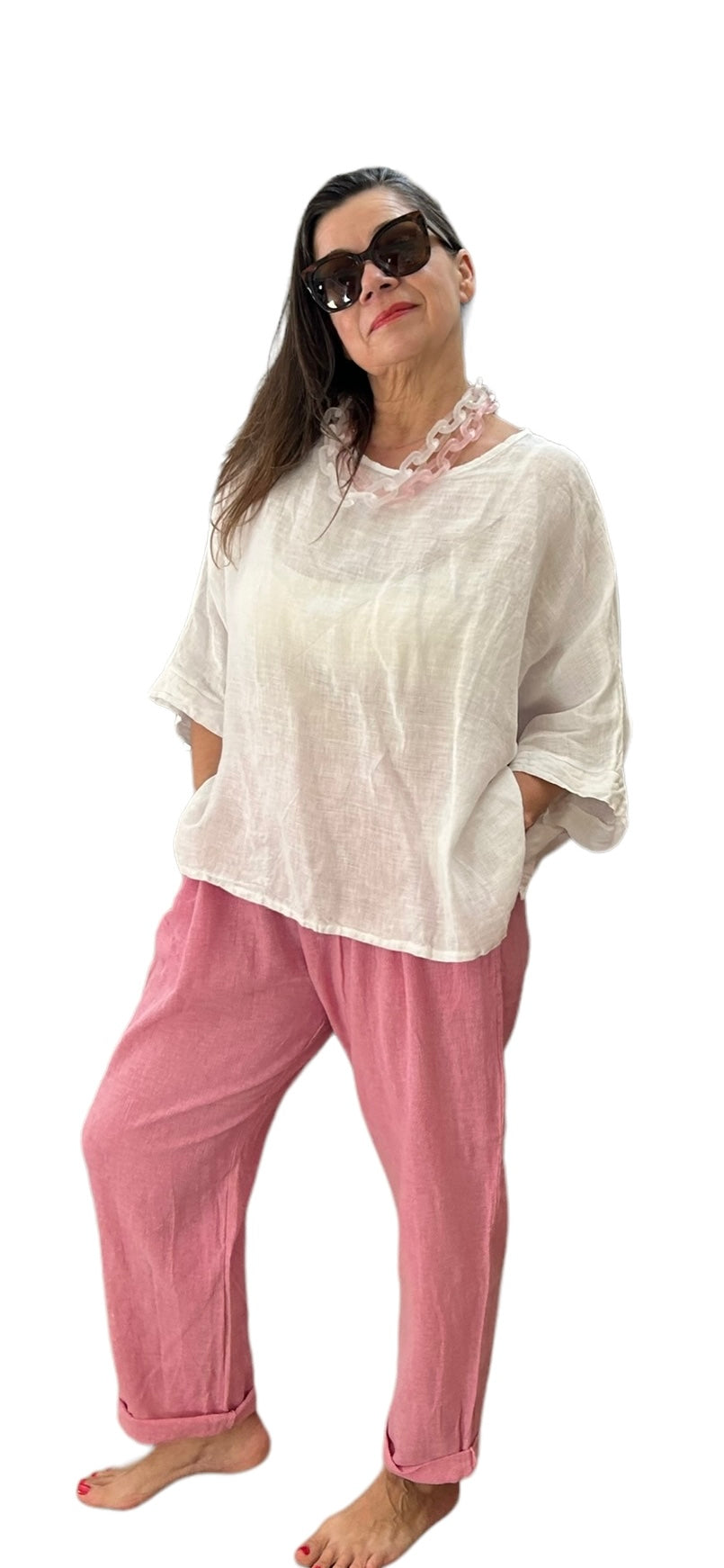 Strawberry pink summer breeze tapered pants