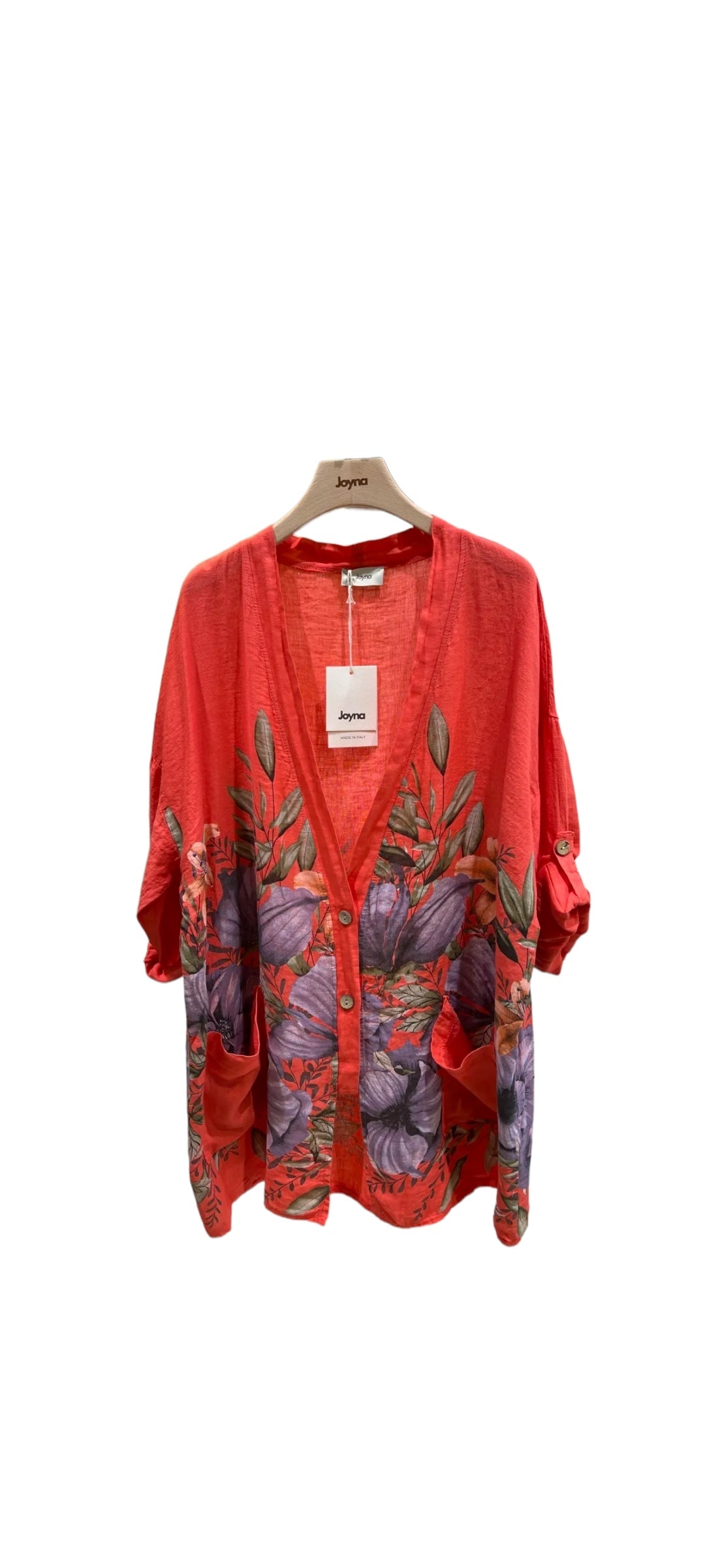 Coral floral breeze linen tunic jacket