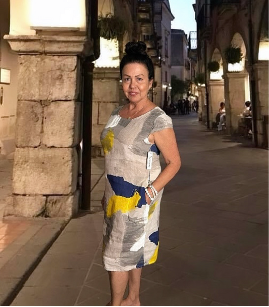 Abstract Print Linen Dress