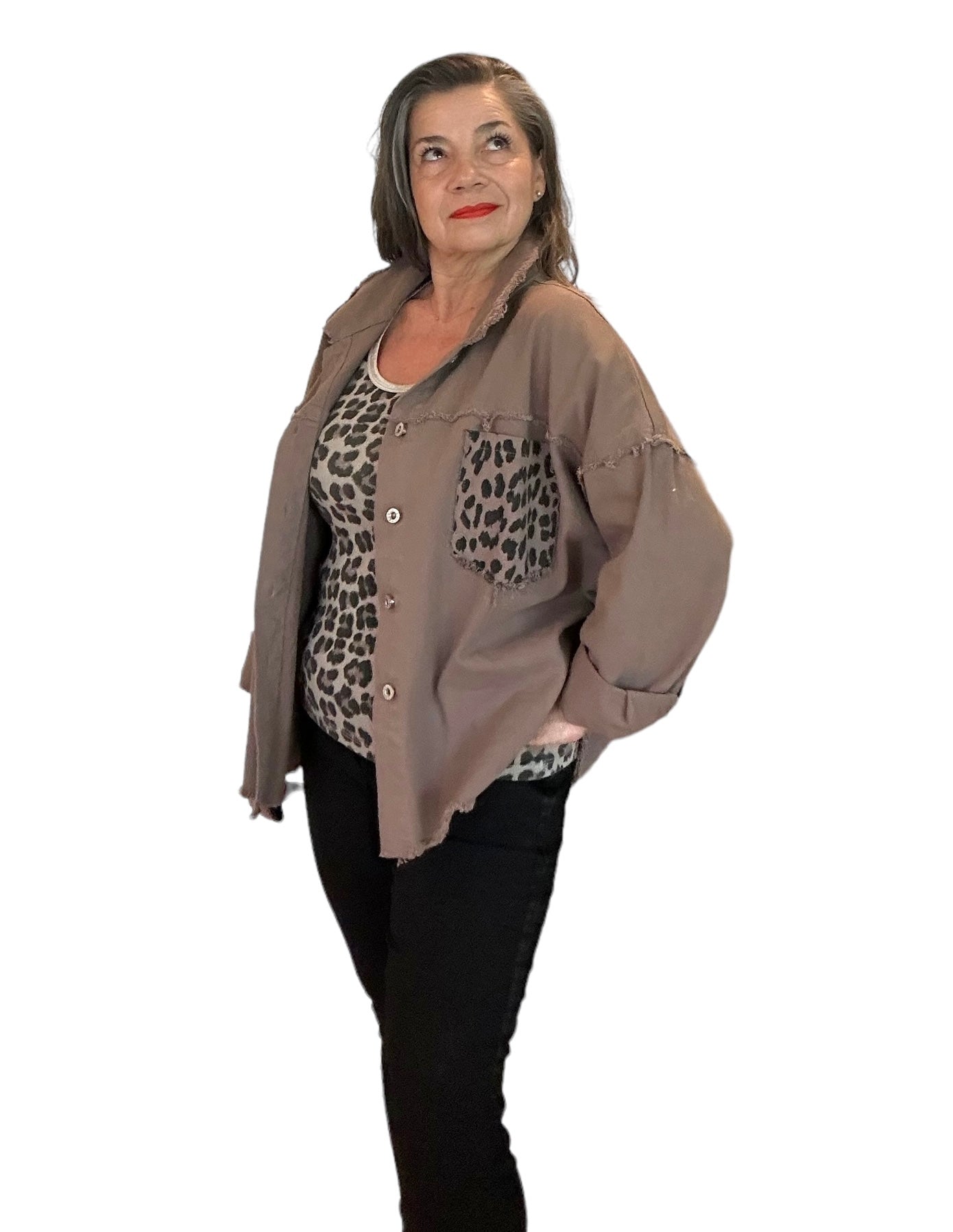 Taupe leopard print rib top