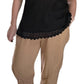 Camel Lace Hem Linen Drawstring Pants