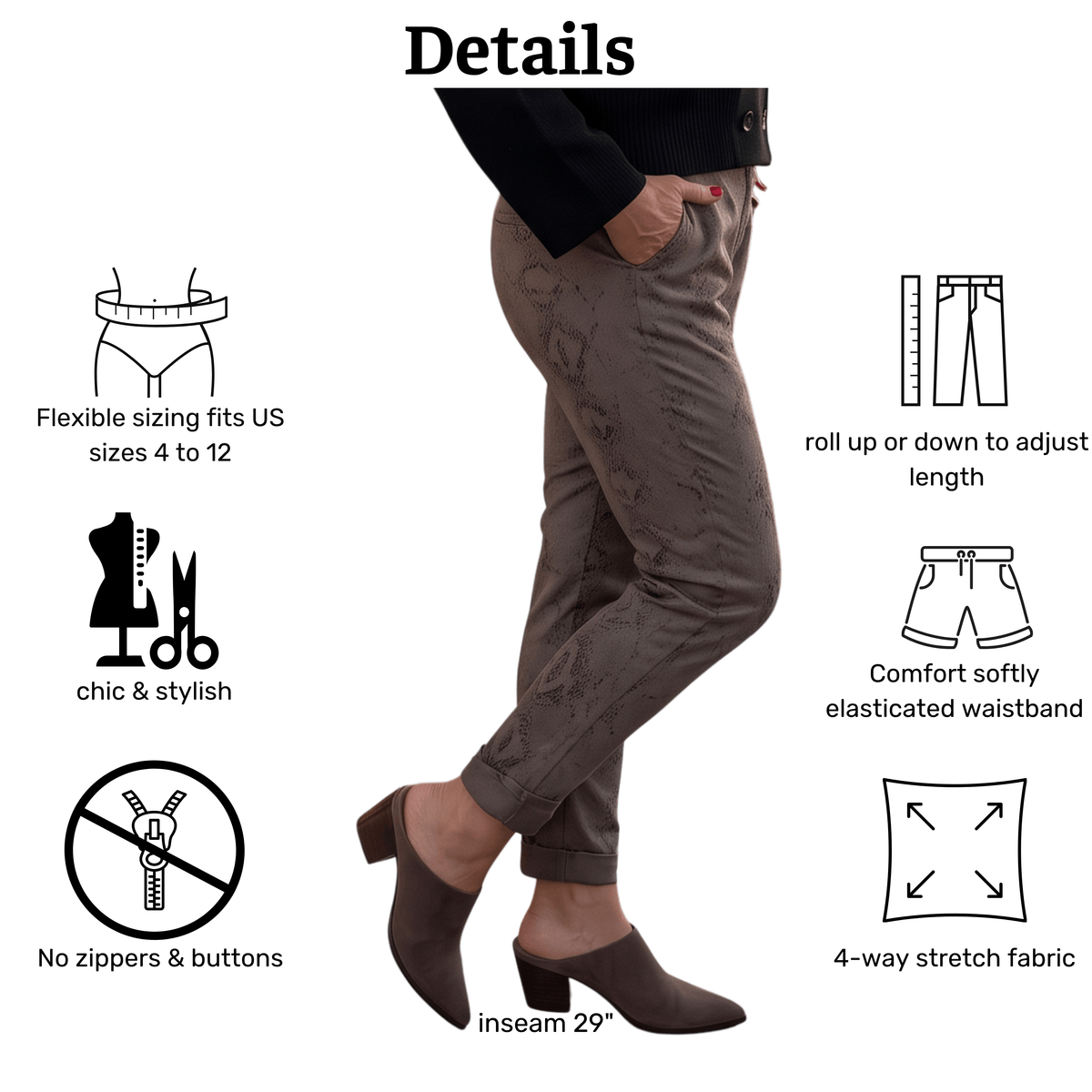 Dark Taupe Snake Print Italian Magic Pants Dark Taupe Snake Print Italian Magic Pants