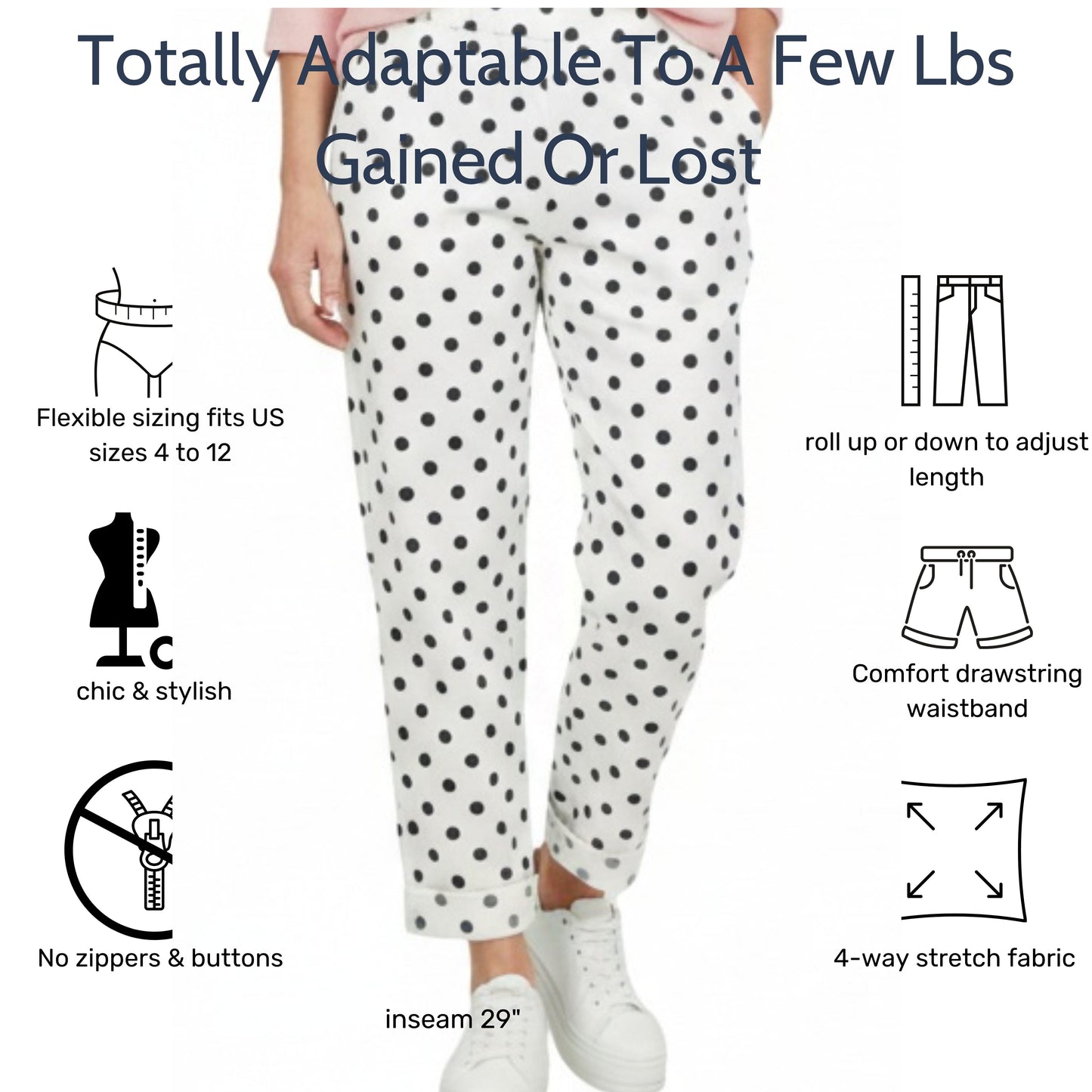 Navy Polka Dot Italian Magic Pants