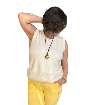 Fringed Sleeveless Sweater Top