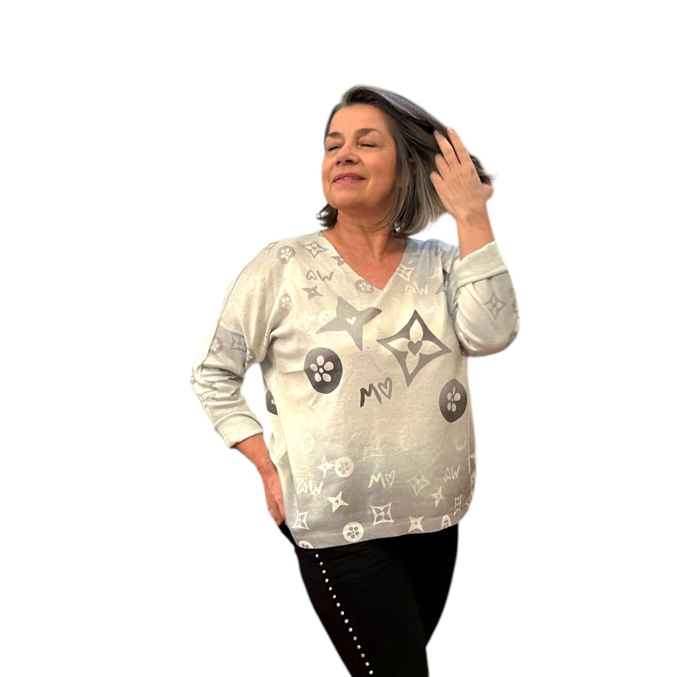 Lightweight fine knit printed top