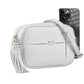 Sky blue Bianca leather tassel crossbody camera bag