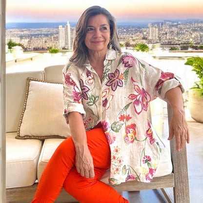 Floral linen blouse