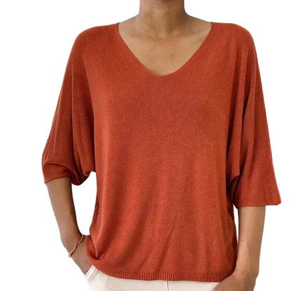 Fine knit 3/4 bat sleeve sweater
